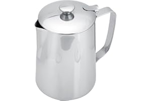 QIILU Taza de café de Acero Inoxidable Jarra de Espuma de Leche Jarra con Tapa para Latte Coffee Art Jarra de Leche de Acero Inoxidable La Boquilla sin Goteo está Diseñada para una P (1000ML)