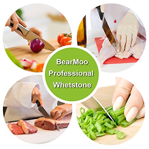 Schleifstein Set , BearMoo Wetzstein mit 2000/6000 Körnung, inkl. Anleitung zum Messer schärfen und Gummi-Steinhalter sowie Bambus Basis und Messer-Halter! - 5