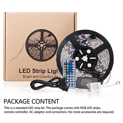 Rocknteck LED Streifen 5M 5050 RGB LED Strip mit 300 LEDs Bunt LED Schlauch LED Lichterkette Farbwechsel Lichtband LED Leiste Beleuchtung inkl. Netzteil Fernbedienung Empfänger und Stromkabel - 6