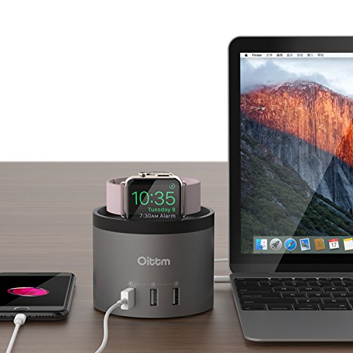 Soporte Carga para Apple Watch   iPhone  Oittm 4 USB Puerto Night Stand Carga Dock de Apple Watch Series 3   Apple Watch Series 2   Apple Watch Series 1   Apple Watch Nike     iPhone 8   iPhone 8 Plus   iPhone X   iPhone 7   iPhone 7 Plus   iPhone 6S Plus   iPhone 5S   iPhone 6   iPhone 6 Plus   iPhone SE   iPhone   Huawei  Gris 