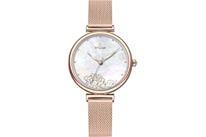 Weayege Orologi da Donna Analogico Al Quarzo,Orologi da polso da donna,orologio da donna in offerta,Orologio Acciaio Inossidabile Cinturino in Maglia Orologi Fiore Moda Women Watches