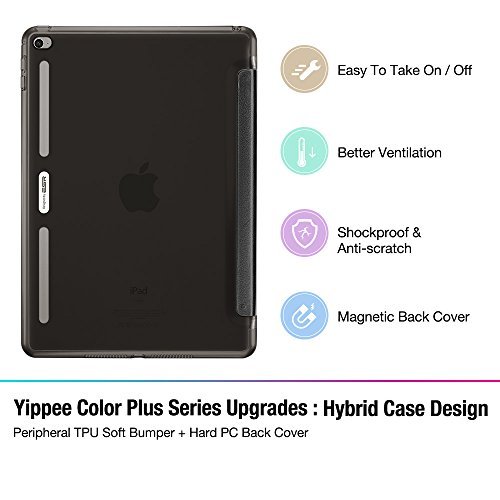 iPad Air 2 Hülle, ESR® Auto Schlaf/Aufwachenen Funktion Ledertasche mit Translucent Rücken Abdeckung (Silikon Rahmen + Hart PC Zurück) mit Kühlloch Schutzhülle für iPad Air 2 / iPad 6 (Schwarz) - 4