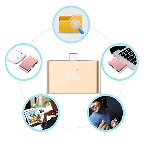 Typ C Kartenleser, Asltoy Typ C OTG HUB Adapter Kartenleser, Micro SD / TF Flash Speicherkartenleser, Lesen und Schreiben mit OTG Funktion für MacBook, Chromebook, Windows (B1 Golden) - 4