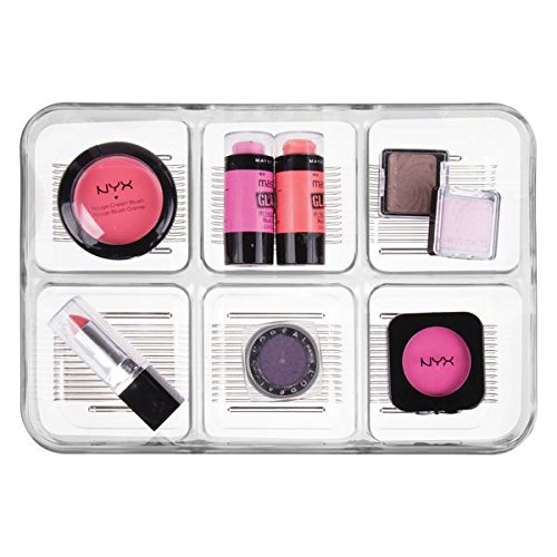 mDesign Kosmetik Organizer – transparente Aufbewahrungsbox mit sechs Fächern – Ablage aus robustem Kunststoff – durchsichtig - 2