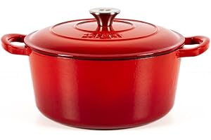 Lätt Home Cocotte in Ghisa Smaltata Rossa. Forno Olandese Pentola Rotonda Antiaderente 26x12 CM - 4,8 L. Casseruola Pentola in Ferro per Induzione, Vetroceramica e Forno