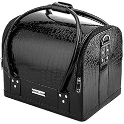 AMASAVA Mallette à Maquillage Coffrets de Maquillage avec Bretelle et clé Trousses à Maquillage PVC Trousses de Toilette pour Maquillage,Articles de Toilette, Bijoux, cosmétique ect (Noir) …