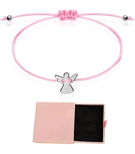 Bracciale Con Ciondolo Angelo Per Comunione E Battesimo – Corda Intrecciata Regolabile, Gioiello Ricordo Per Ragazze E Donne, Regalo Religioso