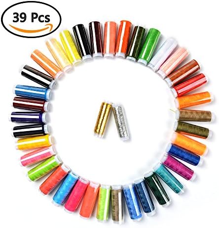 Deallink Sewing Thread 39 Spools Rainbow Assorted Colour Colors 100% Polyester 200 Yard Coils Strings for Hand Sewing,Machine Sewing and Quilting Stitching(With Gold and Silver Coil)