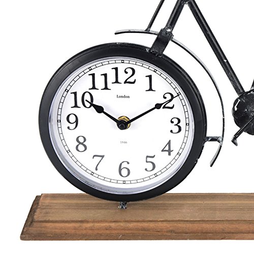 Tischuhr Fahrrad 42cm grau Holzsockel Standuhr Fahrraduhr Kaminuhr shabby Deko - 2