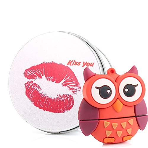 Preisvergleich Produktbild anvor® 8 G / 16G / 32G / 64G USB Memory Stick Flash Drive Pink Cute Owl Animal mit Schlüssel Kette Geschenk / Geschenk rot Kiss You 32 GB
