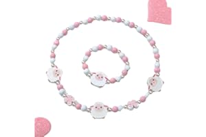 KSJEHW 2 Piezas Joyas para niñas, Pulseras para niñas, Colgante Niñas Collar Pulsera Set, Colorida Juego de Joyas de Madera, Ideal para Niños, Niñas, Regalos de Fiesta(Oveja)