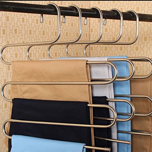 Mehrfach Kleiderbügel aus Edelstahl Platzsparend Hosenbügel für 5 Hosen (3 Stück) - 3