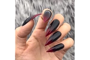 Unghie Finte Lunghe MouyouGlow,Stiletto Halloween Nero Gradiente Rosso Gothic Glossy Press on Nails con Colla,Vampire Blood Black Red Ombre Fake Nails