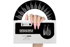 Beautilux Capsule Americaine Ongle, Stiletto Medium Capsules Ongles Transparente Acrylique 552 Pièces 12 Tailles, Soak Off Faux Ongles Pose Americaine Pour Manucures à Domicile Et Salons De Manucure