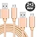 Produktbild wortek Micro USB Kabel Set Nylon geflochtenes Ladekabel [3A] Schnellladekabel für Android Smartphone, Samsung Galaxy, LG, Huawei, Sony, HTC, Nexus, Kindle Kabelset | 2m+3m Gold