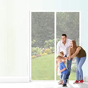 Yurun Magnetic Fly Screen for Door, Easy to Install Without Drilling Hands Free Mesh Partition Keep Bugs Out, Fresh Air in Pet and Kid Friendly, White 35x100inch