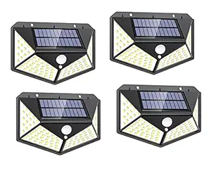 Freshlife Pack of 4 100 LED Bright Outdoor 3 Mode Security Lights with Motion Sensor Solar Powered Wireless Waterproof Night Spotlight for Outdoor/Garden Wall, Solar Lights for Home Set of 4(Black)