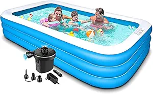 Kreative Marche Swimming Pool Inflatable Bath Tubs with Electric Pump for Adults, Kids for Spa (Blue, 10 Feet)