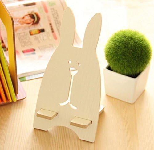 mqHRSY Wooden Rabbit Shape Mobile Phone Stand Desk Station Mount Holder(White)