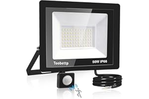 Toobettp Projecteur LED 50W Avec Détecteur de Mouvement, 5000LM Spot Extérieur 3500K Blanc Chaud, Éclairage IP66 Imperméable pour Jardin, Garage, Patio, Usines, Stades
