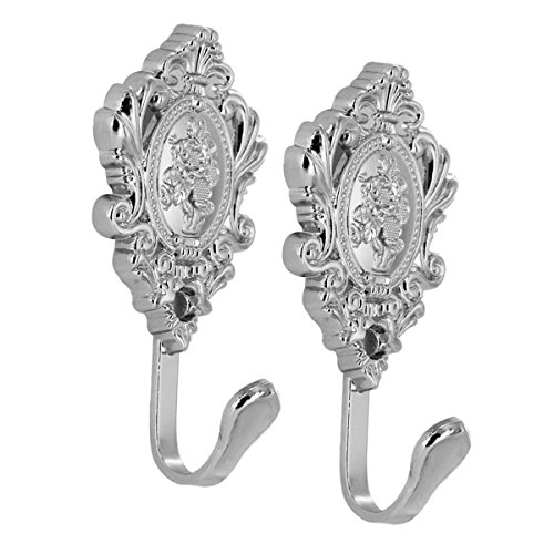 Tinksky Garderobenhaken Kleiderhaken 2ST Jahrgang Zink Legierung drapierung Duschvorhang Holdbacks Raffhalter Haken (Silber) - 2