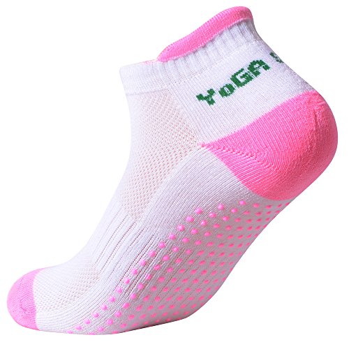 4 Paar rutschfeste Skid Yoga Pilates Socken mit Grips Baumwolle für Frauen (Set1) - 3