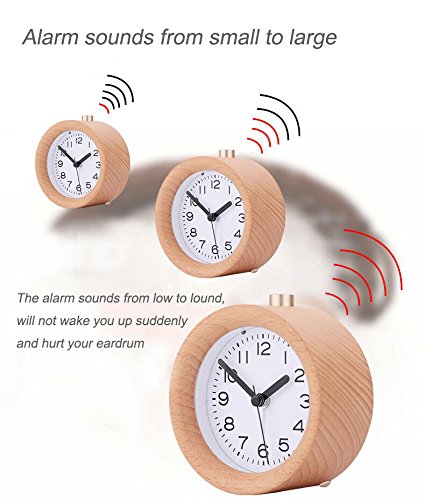 Wecker Holz, Calar Nachtlicht Kinder Stunden Kleiner Wecker Holz Retro Runde Tischuhr Snooze Funktion Lautlos Buchenholz Digital Wecker Alarm Clock - 4