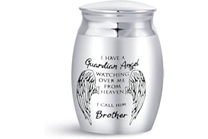 MiniJewelry Mini Cremation Urn for Brother Ashes Family Men Guardian Angel Watching Over Me from Heaven Bro Sepulchral Cinerary Funeral Keepsake Memorial Holder