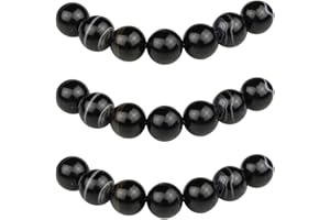MJDCB 10mm 35 piezas Cuentas de Piedra Ágata Rayada Negra Redondas Sueltas Piedras Semipreciosas Naturales para Hacer Joyas Pulseras Collares