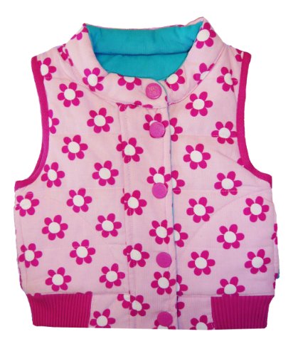 Toby Tiger Unisex Baby Reversible Cord Gilet Daisy Jacket Pink/ Turquoise 5 - 6 Years