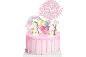 AODIGEGE Unicon Cake Topper Cake Decoration Macaroon Cake Topper Rainbow Happy Birthday Banner for Kids Girls Birthday Baby Shower Party