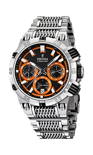Festina Chrono Bike 2014 Men's Quartz Watch with Orange Dial Chronograph Display and Silver Stainless Steel Bracelet F16774/6