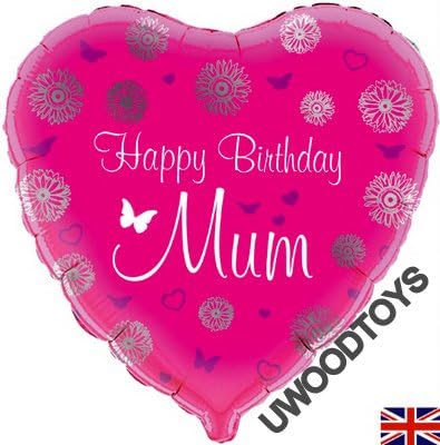 Happy Birthday Mum Heart Shaped Balloon (Flat Packed)