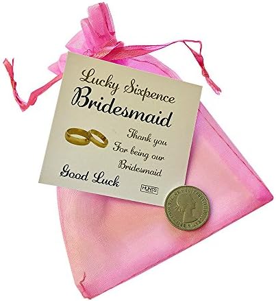 Lucky Sixpence For The Bridesmaid With Pretty Pink Organza Pouch
