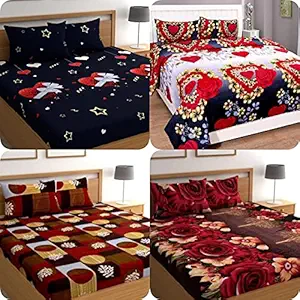 PLEDGE CREATIONS 147 TC Microfiber Printed King Size Double Bed Bedsheets Pack of 4 with 8 Pillow Covers , Multicolor