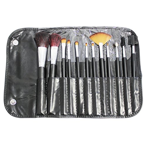 12 Pcs Black Professional Makeup Brush Set with Wood Handles Make up Artist Cosmetics Beauty by Kurtzy TM