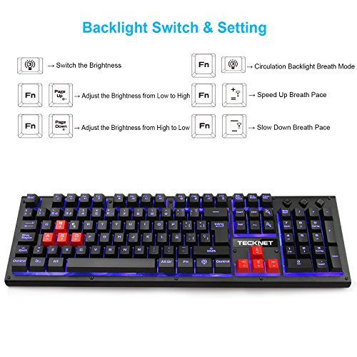 Teclado para Juegos TECKNET  Teclado Mec  nico Gaming con Retroiluminaci  n LED en 3 Colores y Tacto Mec  nico con Cable USB  Distribuci  n de Teclas en Espa  ol  Contiene la     