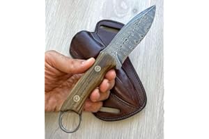 Fixed Blade Hunting Carry Messer Damascus Steel Blade Bushcraft Knife, Scout Knives with Lederscheide Rosenholz Handle Strong Grip, Tracker Knives for Hunting, Outdoor Camping Damaststahl Jagdmesser.