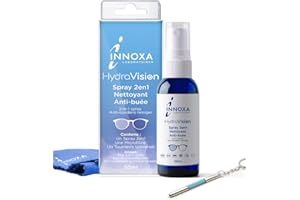 INNOXA Laboratoires - Spray 2en1 nettoyant + anti-buée lunettes et écrans 30 ml – Inclus chiffon de nettoyage en microfibres + tournevis lunettes universel - Nettoyage des verres