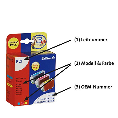 Pelikan P21  Pack de 3 Cartouches compatibles pour Canon CLI 526 3x9ml Cyan Magenta Jaune