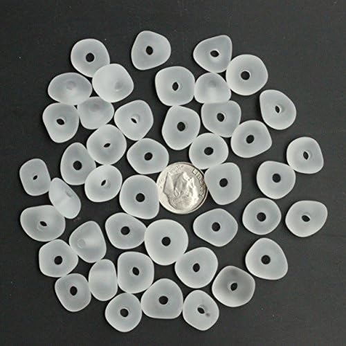 10 Pieces 3 mm Big Holes Center Drilled Sea Glass Beads/Beach Glass Beads for Jewelry Making (White/Clear)
