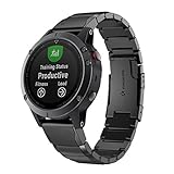 IGEMY Edelstahlarmband Schneller Ersatz Schildkröte Schnalle für Garmin Fenix 5X Uhr (Schwarz)