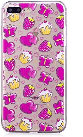 iPhone 8 Plus 5.5" Case, Edaroo Cute Funny Cartoon Animals Flowers Pattern Ultra Slim Thin Gel Rubber Transparent Clear Case with Colorful Printed Design Silicone Tpu Protective Back Case Cover for Apple iPhone 7 Plus (5.5inch)(2016 released) / iPhone 8 Plus (5.5inch)(2017 released) - Pink Cake Strawberry Love Heart