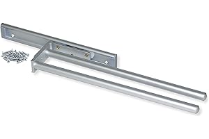 Emuca - Porte-Serviettes Extensible avec 2 Bras, Support pour Drap de Salle de Bain ou torchons de Cuisine en alluminium anodisé Mat, Longueur 440mm