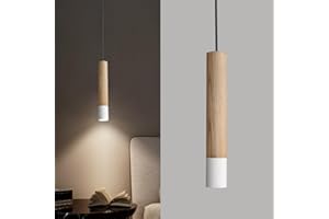 ouglres Lampada a sospensione monoluce, in legno bianco, vintage, Gu10, regolabile in altezza, per comodino, camera da letto, cucina, comodino, tavolo da pranzo, soggiorno, bar, design