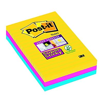 Post-it 4690-SS3RIO-EU Super Sticky Lot de 3 Blocs de Notes repositionnables 101 x 152 mm Multicolore