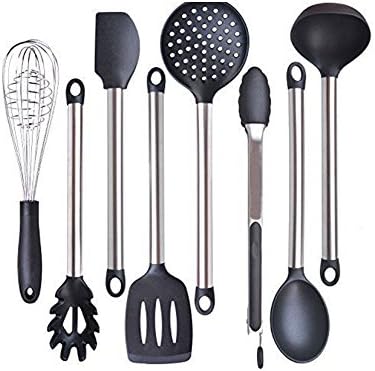 Kitchen Utensils Silicone Kitchen Utensils Set Nonstick Kitchen Utensils Nonstick Cooking Utensils Set 8 Piece Serving Tongs, Spoon, Spatula Tools, Pasta Server, Ladle, Strainer, Whisk