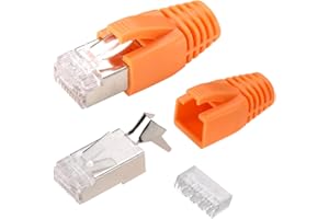 Greluma 20 Pcs Conectores RJ45 blindados de metal CAT7 Enchufe modular - CAT7 FTP 8P8C Red RJ45 Cable Crimp Conector Ethernet (orificio de cable de 1,45 mm) con botas de alivio de tensión CAT7 CAT6A
