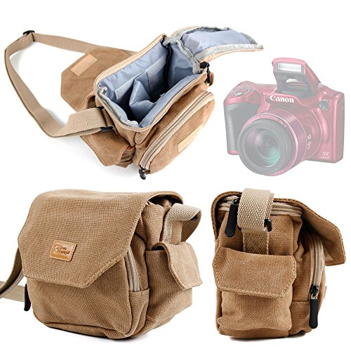 Housse de voyage pour appareil photo Canon PowerShot SX520 HS, SX530 HS et SX60 - couleur sable - paroies rembourrées + bandoulière DURAGADGET