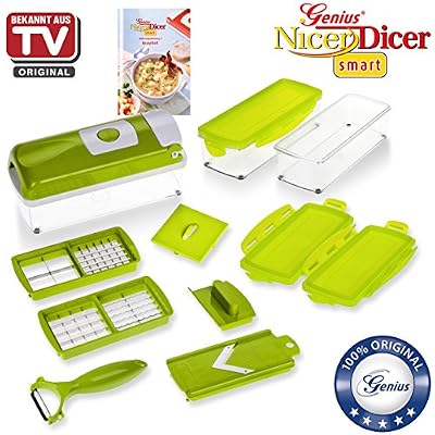 Genius Nicer Dicer Smart | Set de 13 pièces | Appareil découpe-légumes | Mandoline | Trancheuse | Cubes | Tranches | Bâtonnets | TV | Neuf